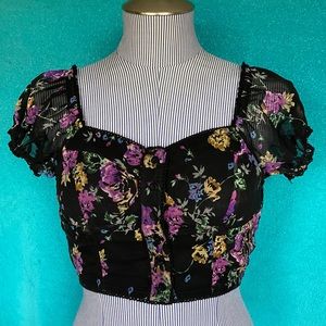 3/$30 Black Floral Forever 21 Crop Top